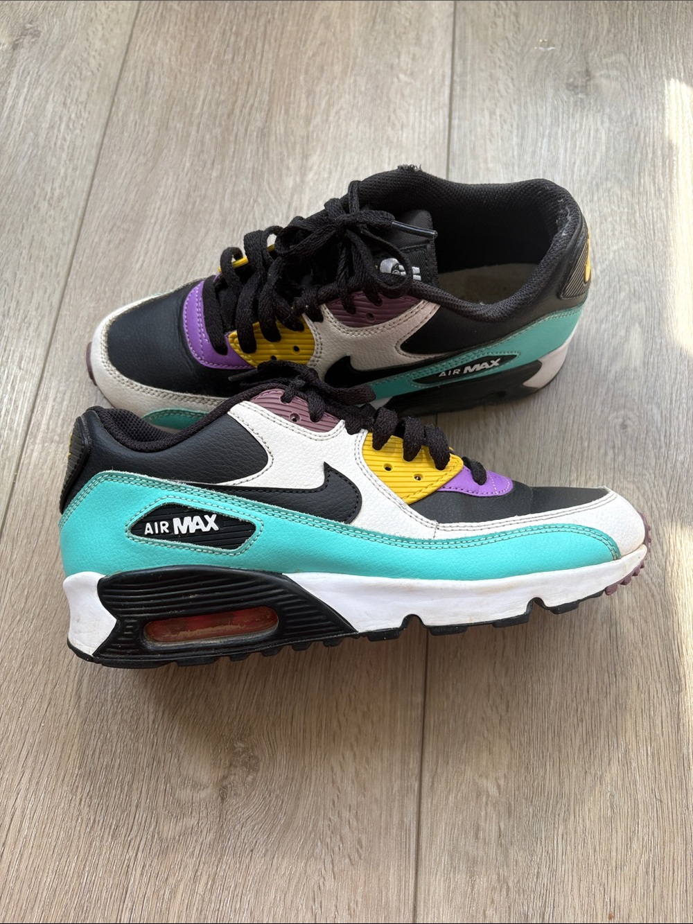 Nike Air Max Sneakers - Black Teal White with Purple & Yellow Accents